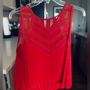 Free People red flowy blouse with mesh detail size Small